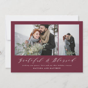 Cartes Pour Fêtes Annuelles Élégant script de noël de photo bordeaux minimal