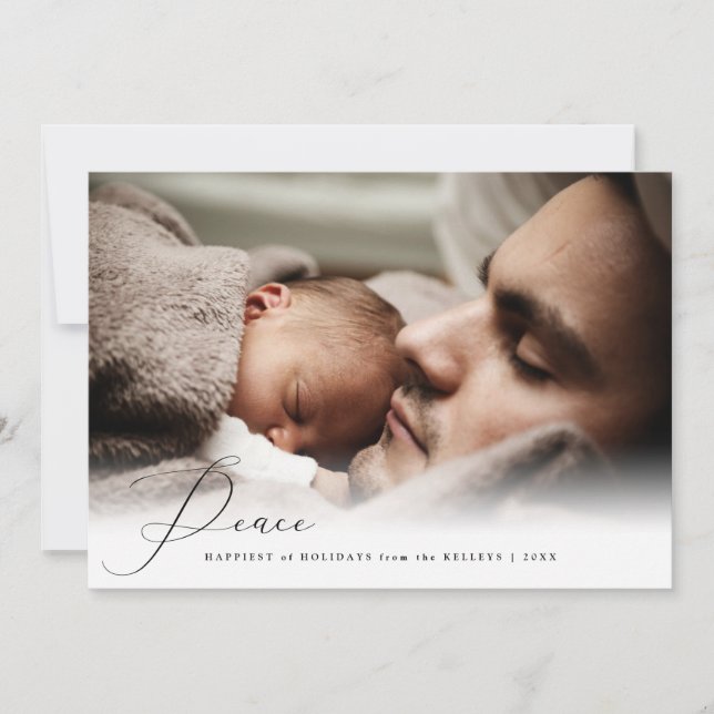 Cartes Pour Fêtes Annuelles Élégant Script de paix Photo personnalisée (Devant)