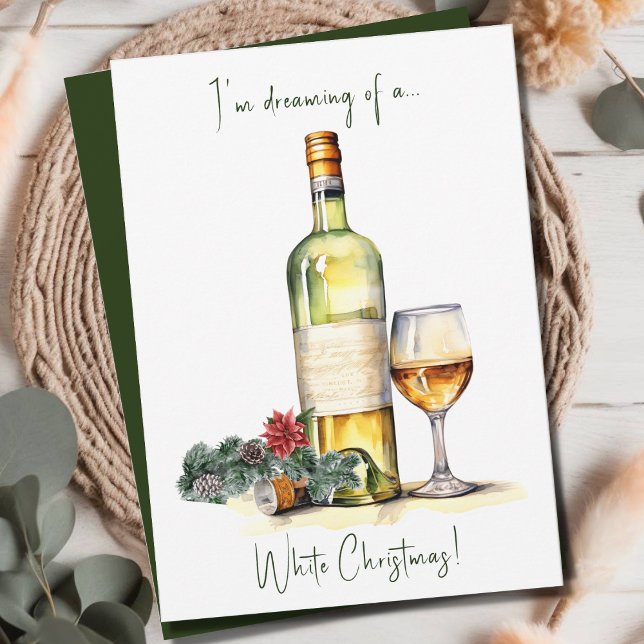 Cartes Pour Fêtes Annuelles Élégant Script de Vin de Noël Blanc Amusant (Créateur téléchargé)