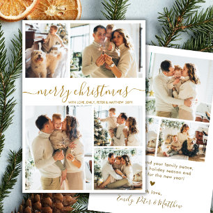 Cartes Pour Fêtes Annuelles Élégant Script Doré 8 Collage Photo Noël
