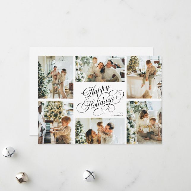 Cartes Pour Fêtes Annuelles Elegant Script & Family Photo Collage Christmas (Devant/Arrière en situation)
