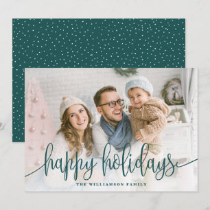 Cartes Pour Fêtes Annuelles Élégant Script Full Photo Happy Holidays Green
