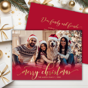 Cartes Pour Fêtes Annuelles Élégant Script Gold Script Red One Photo Noël
