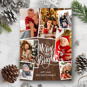 Cartes Pour Fêtes Annuelles Élégant Script Joyeux et brillant 7 Photo Noël