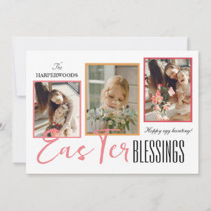 Cartes Pour Fêtes Annuelles Élégant Script Joyeux Pâques Famille Trois Photo