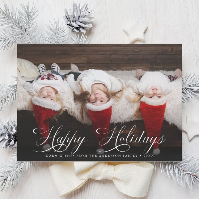 Cartes Pour Fêtes Annuelles Élégant Script Joyeux vacances Photo de Noël (Créateur téléchargé)