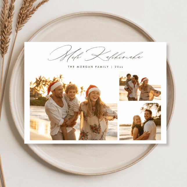 Cartes Pour Fêtes Annuelles Élégant Script Mele Kalikimaka 3 Photo Beach (Créateur téléchargé)