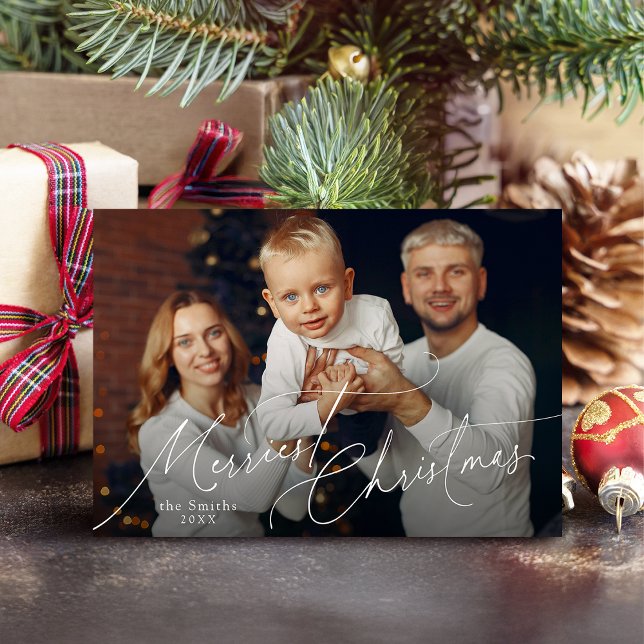 Cartes Pour Fêtes Annuelles Elegant Script Merry Christmas Family Photo (Elegant Script Merry Christmas Family Photo Holiday Card)