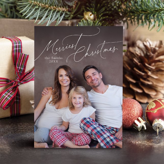 Cartes Pour Fêtes Annuelles Elegant Script Merry Christmas Family Photo Holida (Elegant Script Merry Christmas Family Photo Holida Holiday Card)