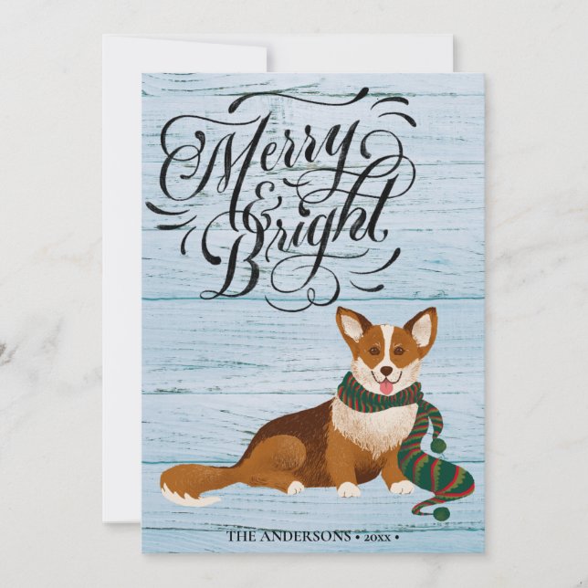 Cartes Pour Fêtes Annuelles Élégant Script MERRY et BRIGHT Cute Corgi Fun (Devant)