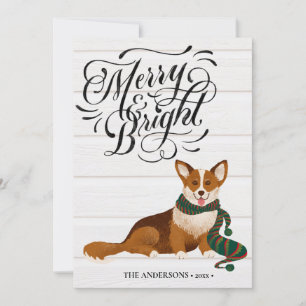 Cartes Pour Fêtes Annuelles Élégant Script MERRY et BRIGHT Cute Corgi Fun