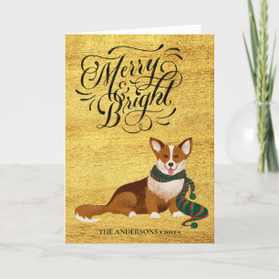 Cartes Pour Fêtes Annuelles Élégant Script MERRY et BRIGHT Cute Corgi Fun