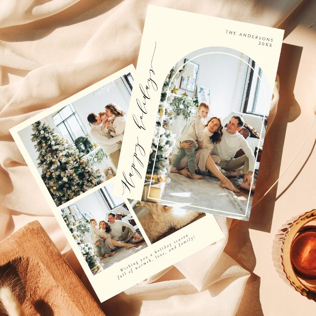 Cartes Pour Fêtes Annuelles Élégant Script minimaliste Joyeux Vacances 5 Photo (Créateur téléchargé)