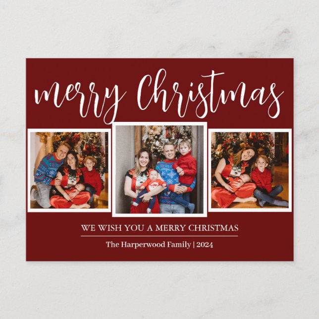 Cartes Pour Fêtes Annuelles Élégant Script moderne Famille de Noël 3 Photo (Devant)