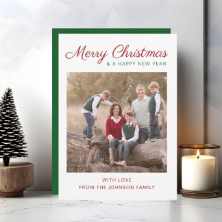 Cartes Pour Fêtes Annuelles Élégant script moderne Green Christmas Photo