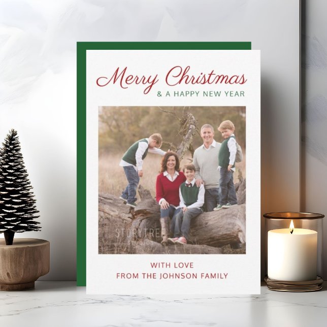 Cartes Pour Fêtes Annuelles Élégant script moderne Green Christmas Photo (Elegant Modern Script Green Christmas Photo Holiday Card)