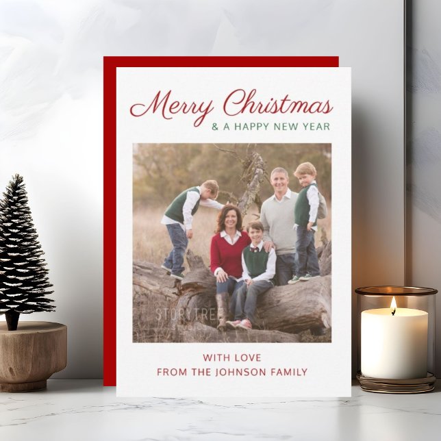 Cartes Pour Fêtes Annuelles Élégant script moderne rouge photo de Noël (Elegant Modern Script Red Christmas Photo Holiday Card)