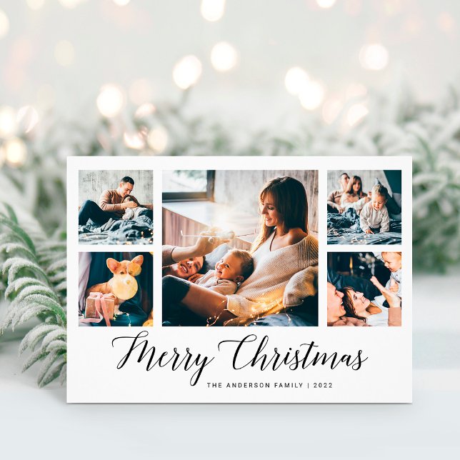 Cartes Pour Fêtes Annuelles Élégant script Multi Photo Grid | Joyeux Noël (Créateur téléchargé)