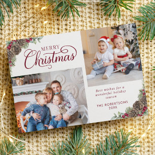 Cartes Pour Fêtes Annuelles Élégant Script Pine Cônes 2 Photo Noël