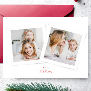 Cartes Pour Fêtes Annuelles Élégant script rouge & blanc JOY noël 3 photo