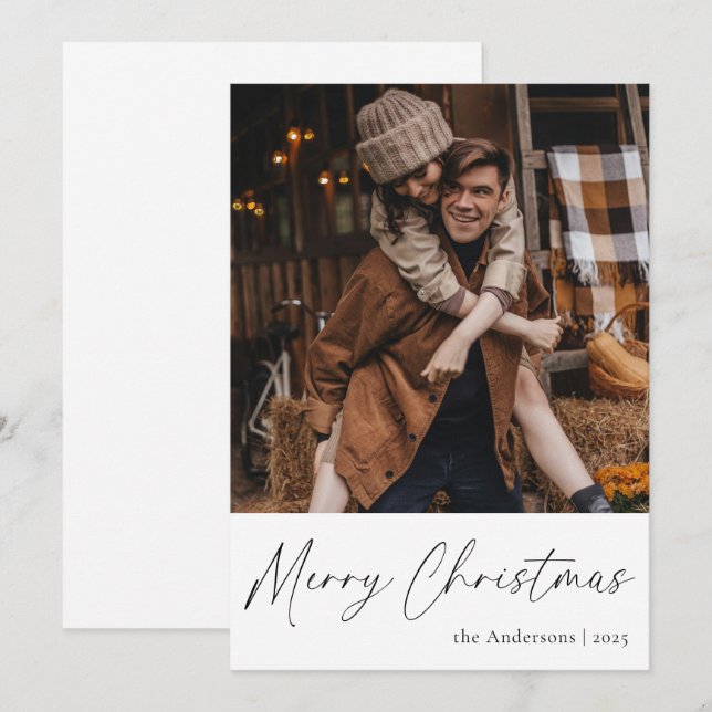 Cartes Pour Fêtes Annuelles Élégant Script tendance Couple Photo Joyeux Noël (Devant / Derrière)