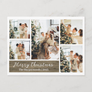 Cartes Pour Fêtes Annuelles Elegant Script Texture Bois 5 Photo Noël