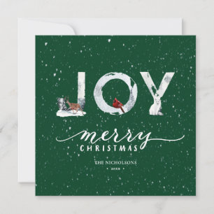 Cartes Pour Fêtes Annuelles Élégant script vert moderne JOIE Blanche Neige Ove