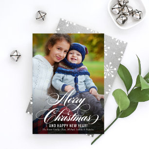 Cartes Pour Fêtes Annuelles Élégant Silver Joyeux Noël Script Photo