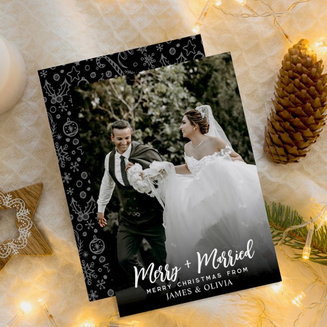 Cartes Pour Fêtes Annuelles Élégant Simple Joyeux Et Marié Nouveaux Mariés Pho (Créateur téléchargé)