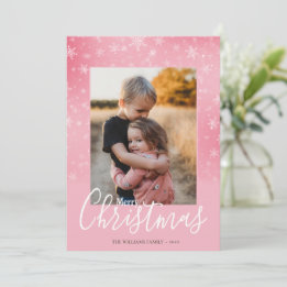 Cartes Pour Fêtes Annuelles Élégant simple neige rose joyeux photo de Noël