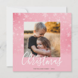 Cartes Pour Fêtes Annuelles Élégant simple neige rose joyeux photo de Noël