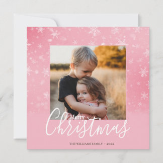 Cartes Pour Fêtes Annuelles Élégant simple neige rose joyeux photo de Noël