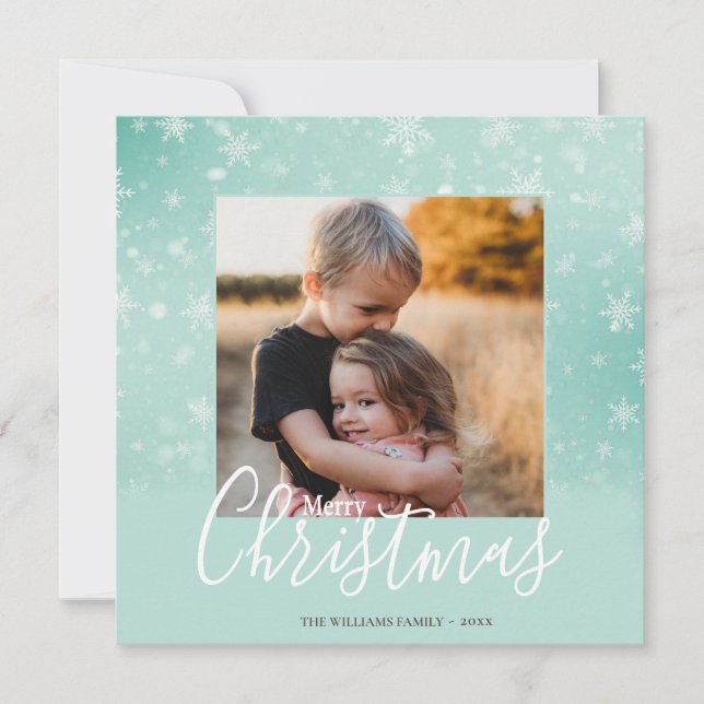 Cartes Pour Fêtes Annuelles Élégant simple neige vert Joyeux Noël photo (Devant)
