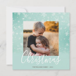 Cartes Pour Fêtes Annuelles Élégant simple neige vert Joyeux Noël photo