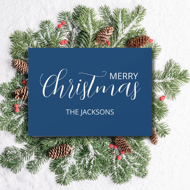Cartes Pour Fêtes Annuelles Élégant Simple Nettoyage Minuit Bleu Noël (Créateur téléchargé)