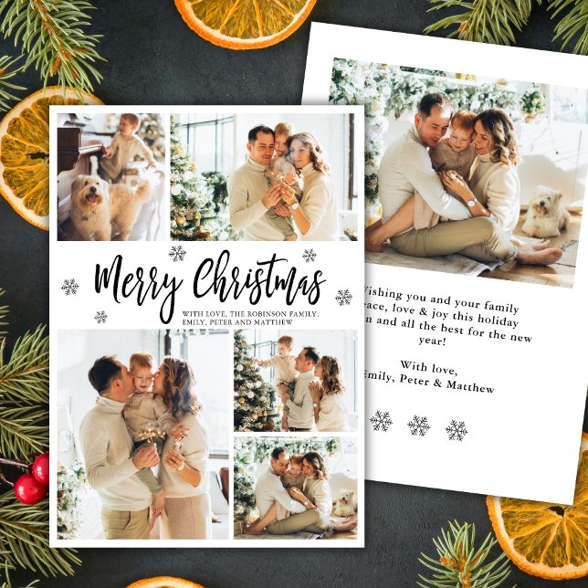 Cartes Pour Fêtes Annuelles Elegant Snowflake 5 Photo Collage Christmas    (Créateur téléchargé)