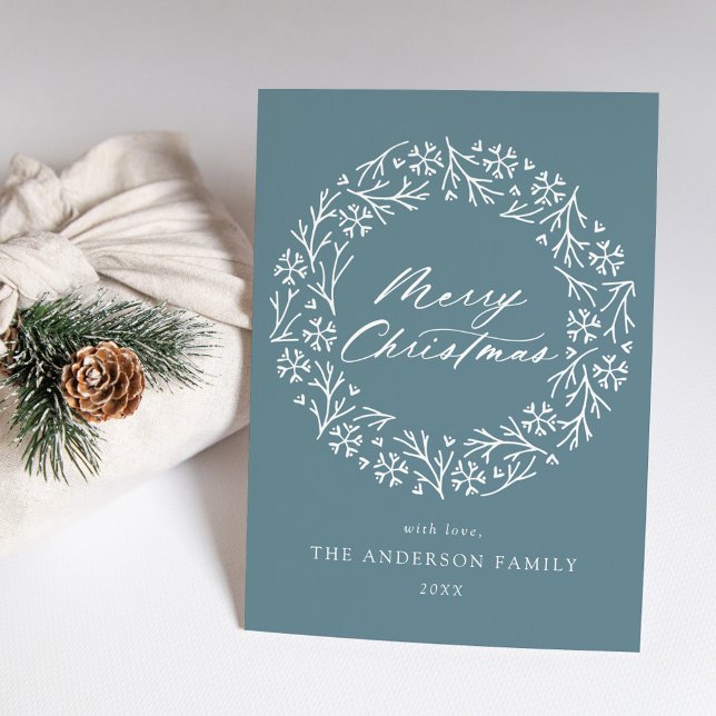 Cartes Pour Fêtes Annuelles Élégant Snowflake Wreath Frost Bleu non photo (Créateur téléchargé)