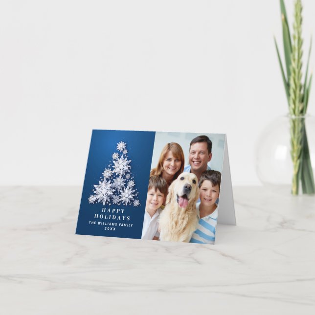Cartes Pour Fêtes Annuelles Élégant Snowflakes Christmas Tree Photo (Devant)