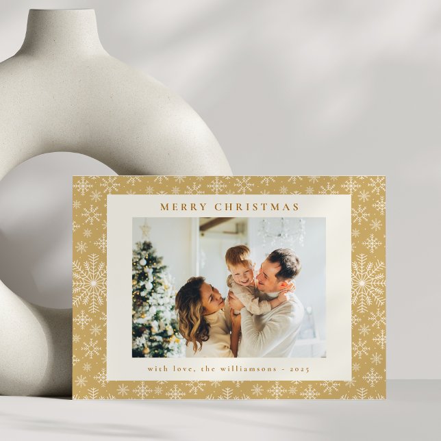 Cartes Pour Fêtes Annuelles Élégant Snowflakes Gold Deux photos Noël (Créateur téléchargé)