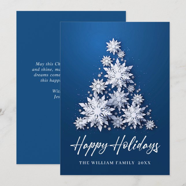 Cartes Pour Fêtes Annuelles Élégant Snowflakes Noël Arbre Salutation (Devant / Derrière)