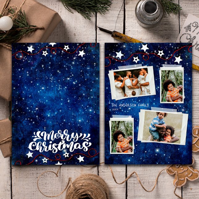 Cartes Pour Fêtes Annuelles Elégant Starry Night Photo Collage Card (Front / Back)