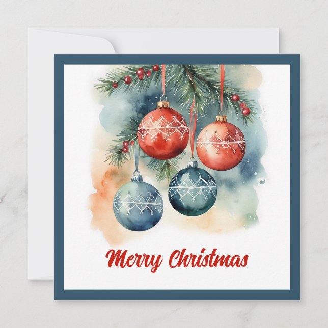 Cartes Pour Fêtes Annuelles Elégant stylé rustique Aquarelle Arbre de Noël (Devant)