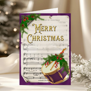Cartes Pour Fêtes Annuelles Élégant tambour de Noël Vintage feuille musique