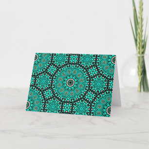 Cartes Pour Fêtes Annuelles Elegant Turquoise_Gold & Black Mandala Blank Note