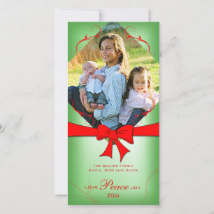 Cartes Pour Fêtes Annuelles Élégant Vert Faded Rouge Ruban Aimer Paix Joie