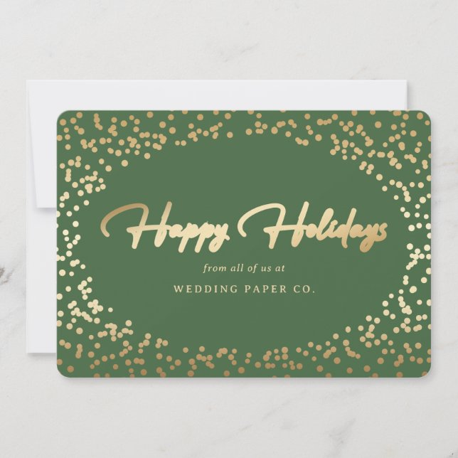 Cartes Pour Fêtes Annuelles Elégant Vert Fond Or Main Lettré Affaires (Devant)