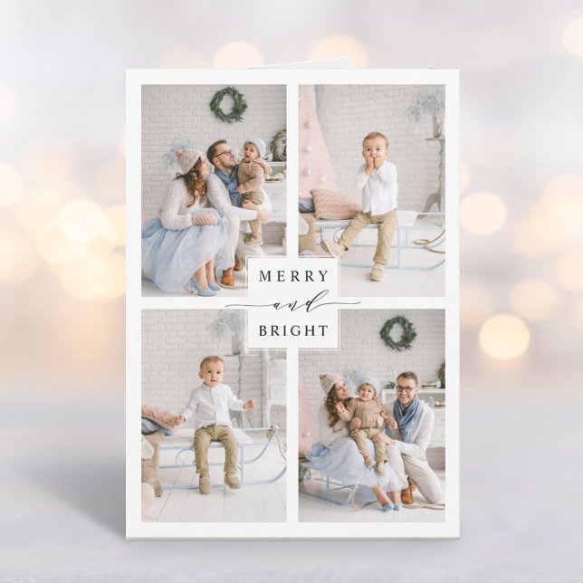 Cartes Pour Fêtes Annuelles Élégant Vert Joyeux & Lumineux 4 Photo (Créateur téléchargé)