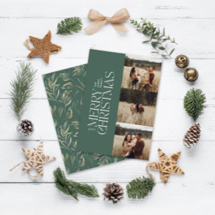 Cartes Pour Fêtes Annuelles Élégant vert moderne minimaliste multi photo botan