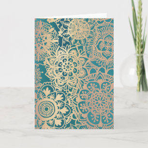 Cartes Pour Fêtes Annuelles Elégant Vert or Mandala Motif Blank Noël
