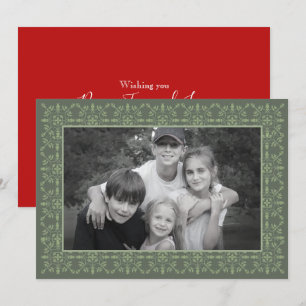 Cartes Pour Fêtes Annuelles Élégant Vert Traditionnel Snowflakes Photo Simple